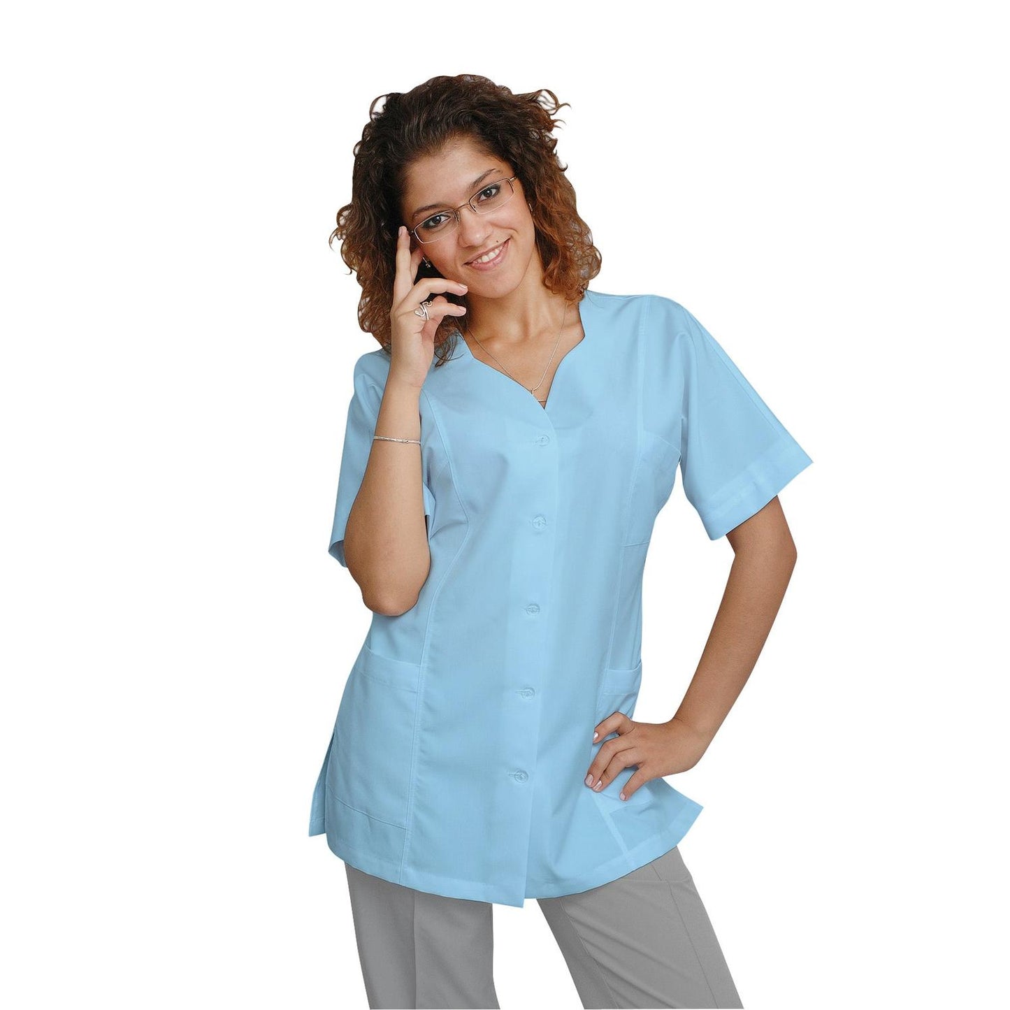 ORDER of a women's tunic - color light blue with trim of the customer's choice, model FTSoft