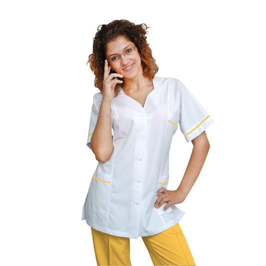 Women's white tunic with trim - color yellow, model FTSoft
