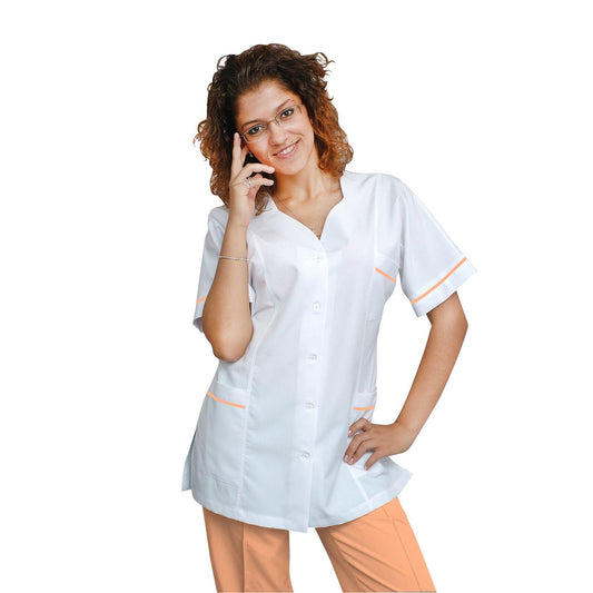 Women's white tunic with trim - banana color, model FTSoft