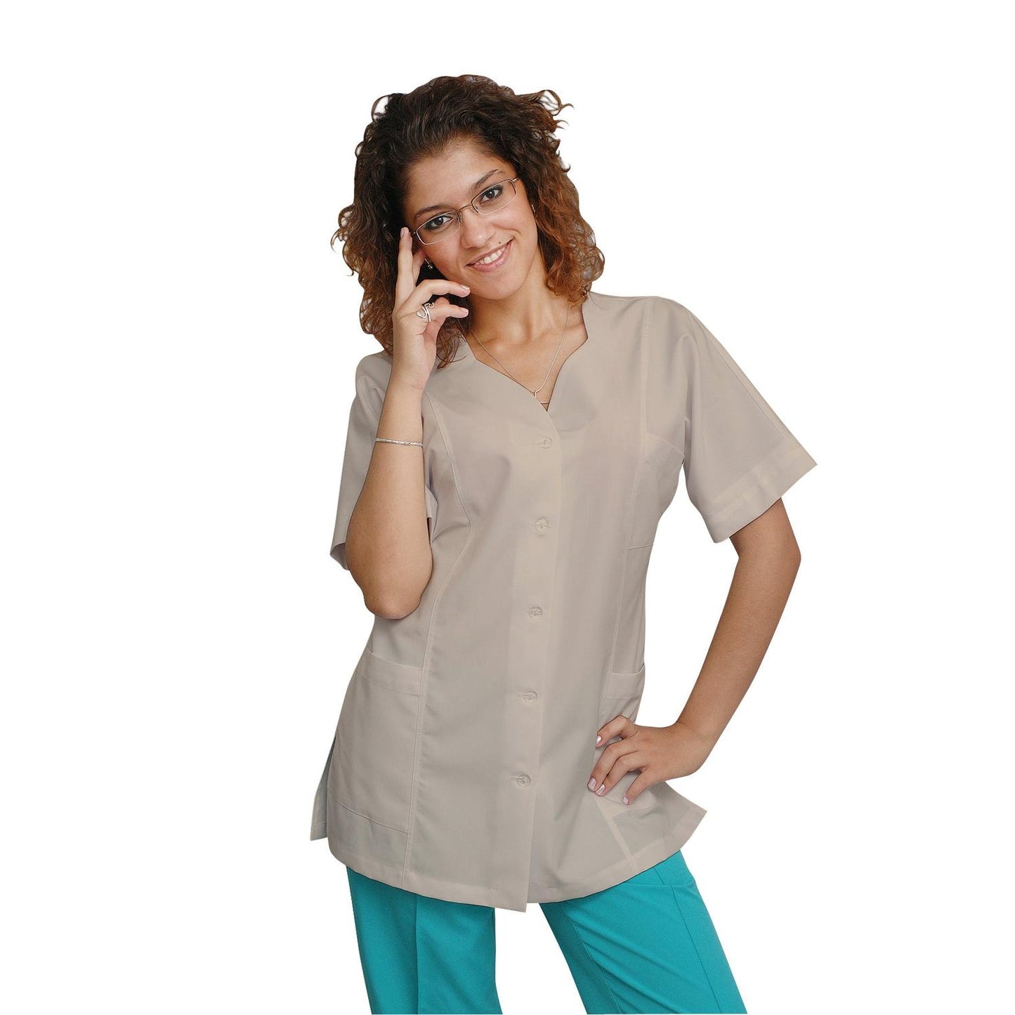 PEDIDO de túnica de mujer color beige con ribete a elección del cliente, modelo FTSoft