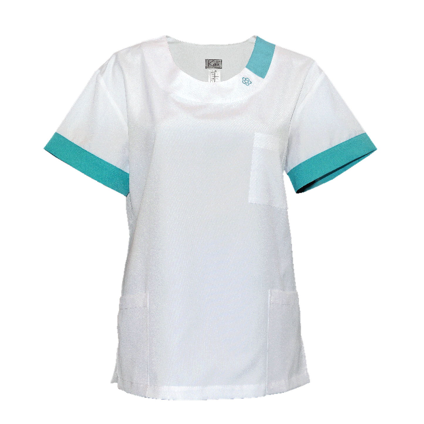 Women's white tunic with trim - color sea green, model FUG
