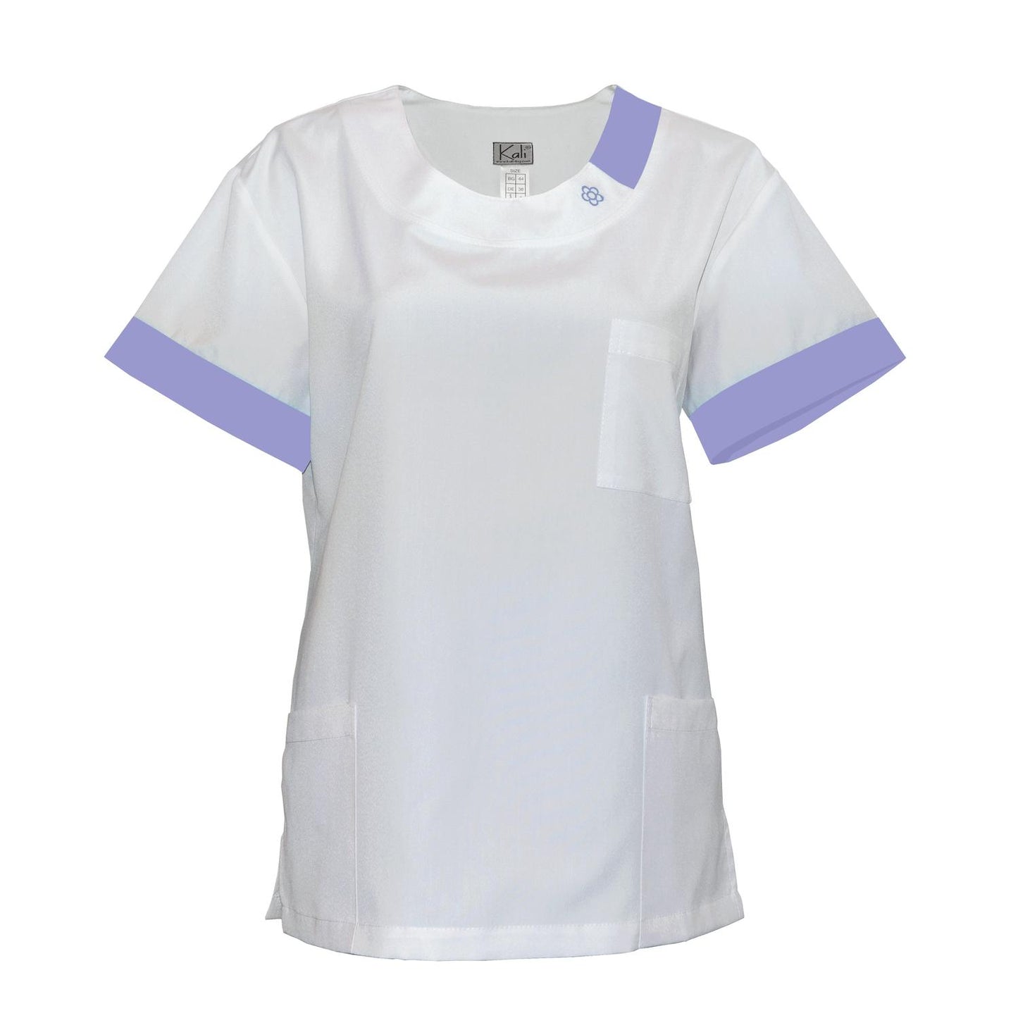 Women's white tunic with trim - purple color, model FUG