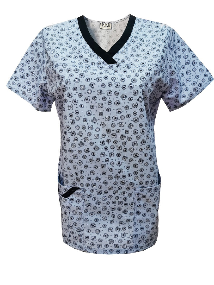 Women's fitted tunic - light blue print, model FVE