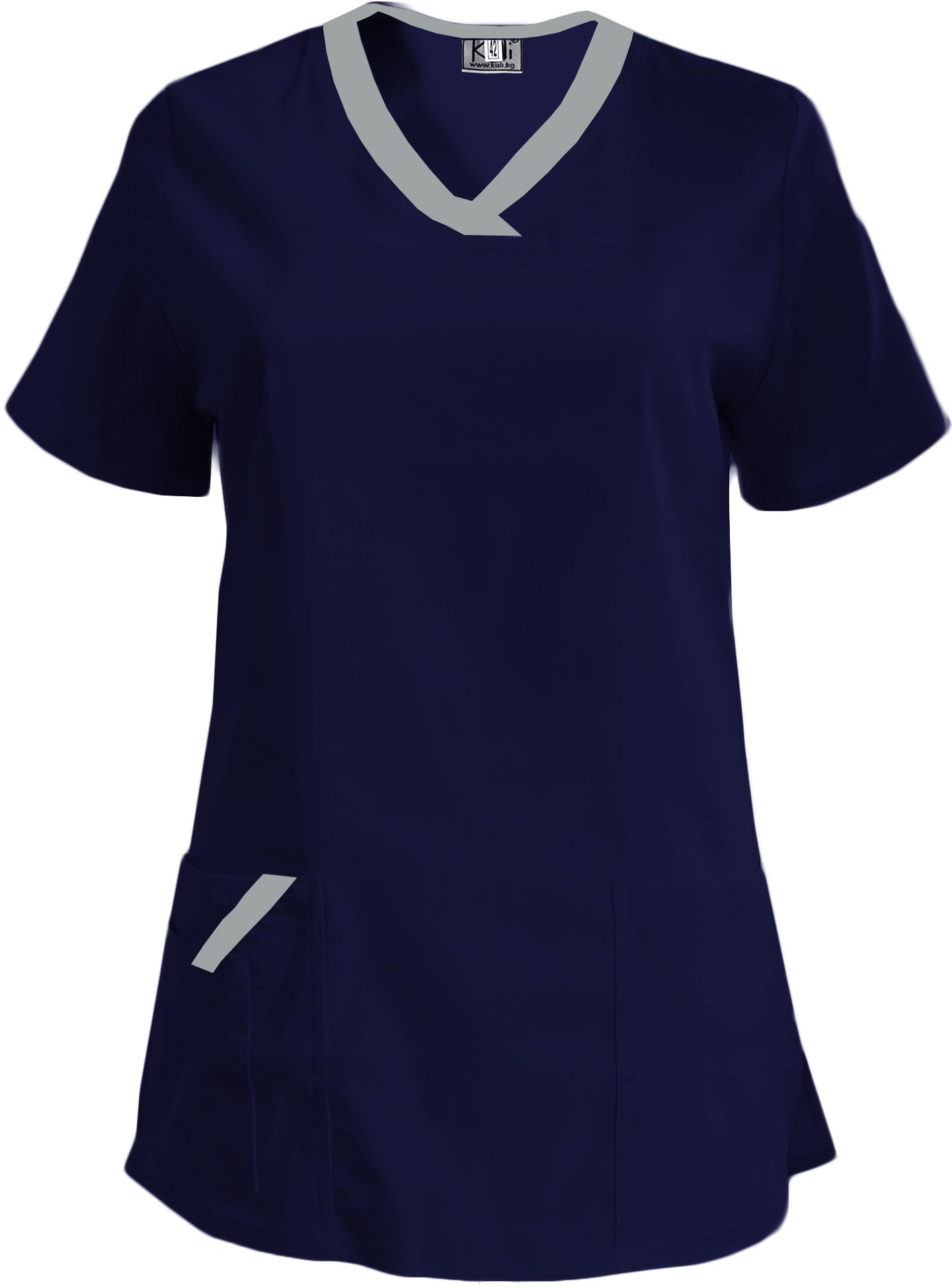 Women's elastic tunic - dark blue with light gray trim, model FVE