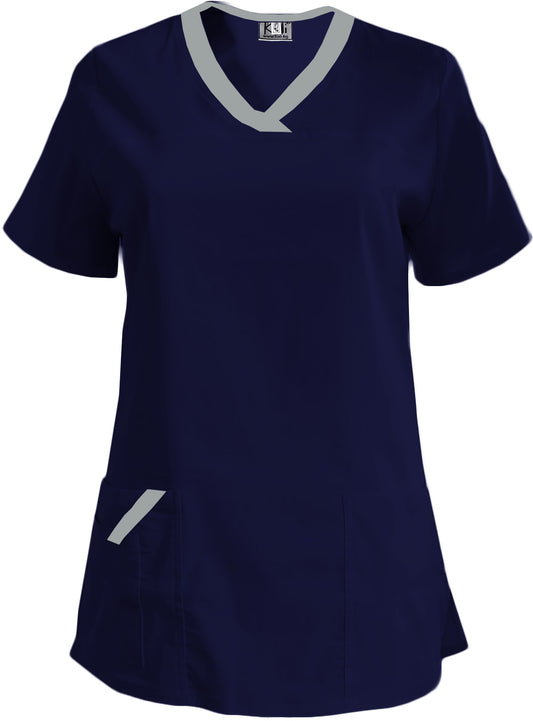 Women's elastic tunic - dark blue with light gray trim, model FVE