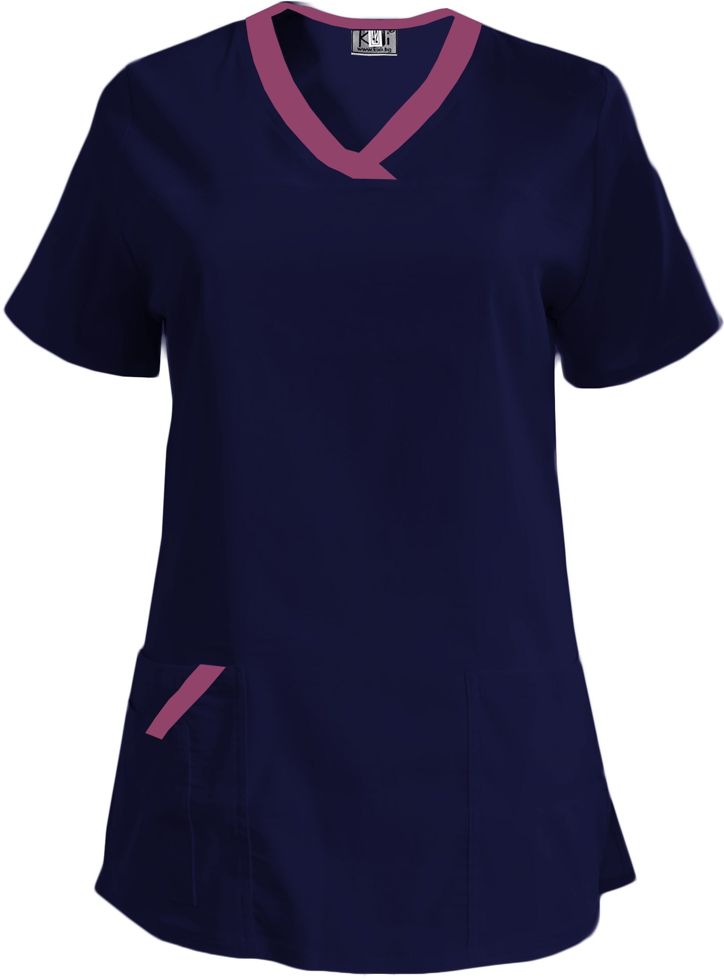 Women's elastic tunic - dark blue with plum trim, model FVE