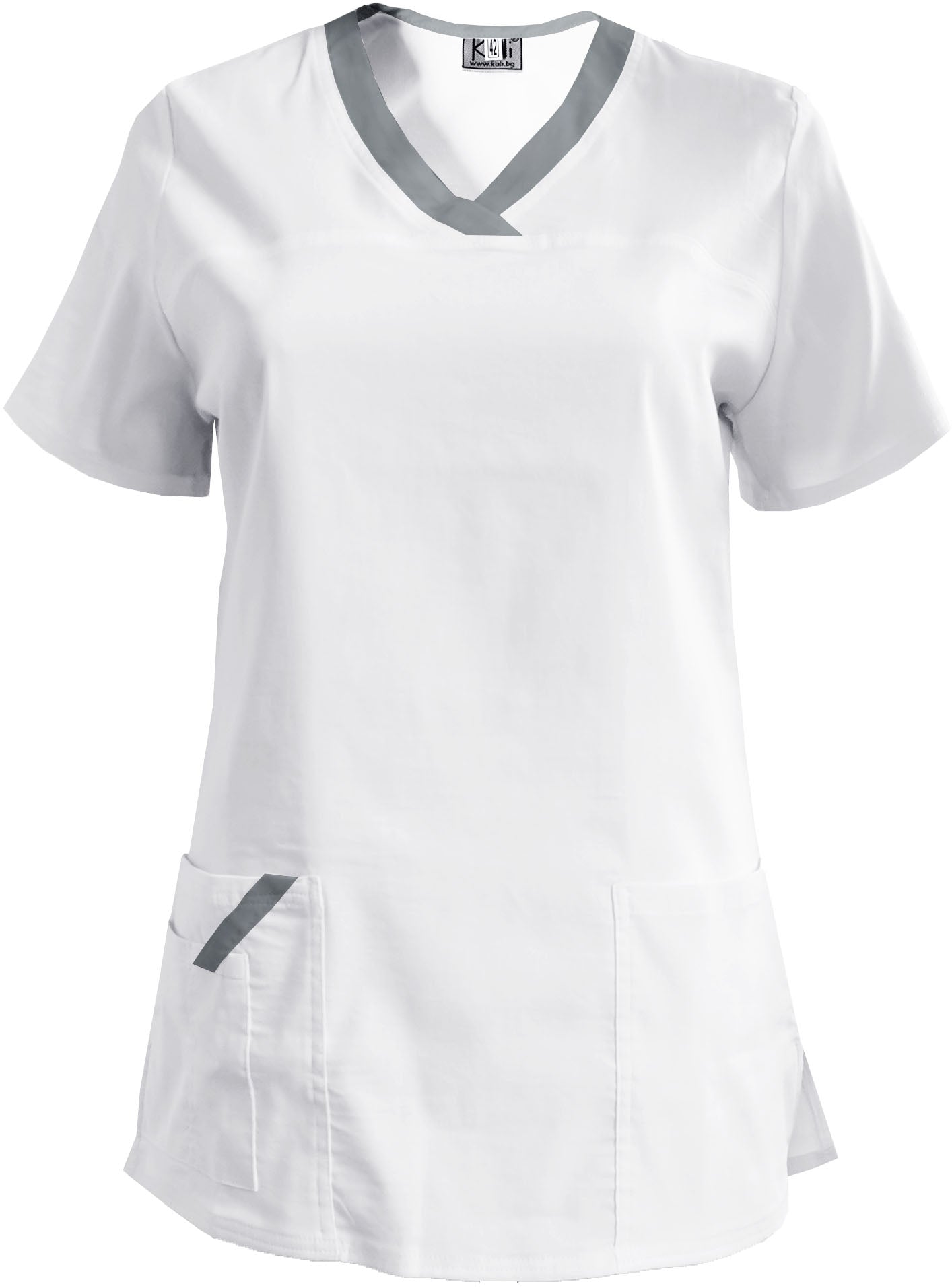 Women's elastic tunic - white with light gray trim, model FVE