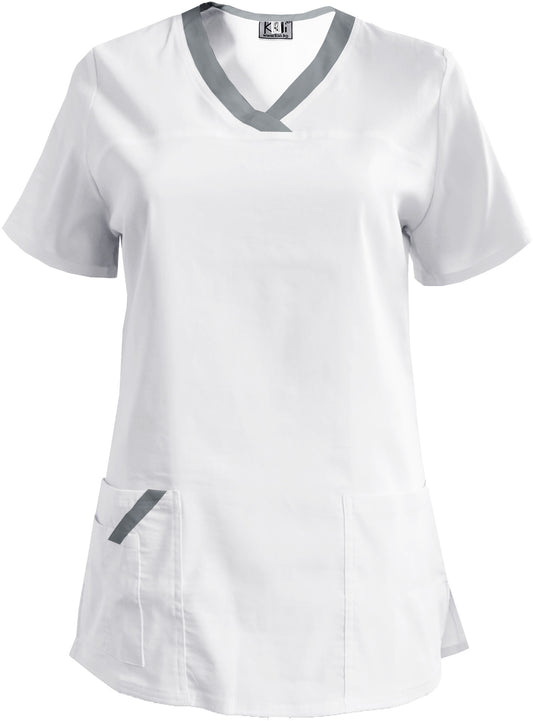 Women's elastic tunic - white with light gray trim, model FVE