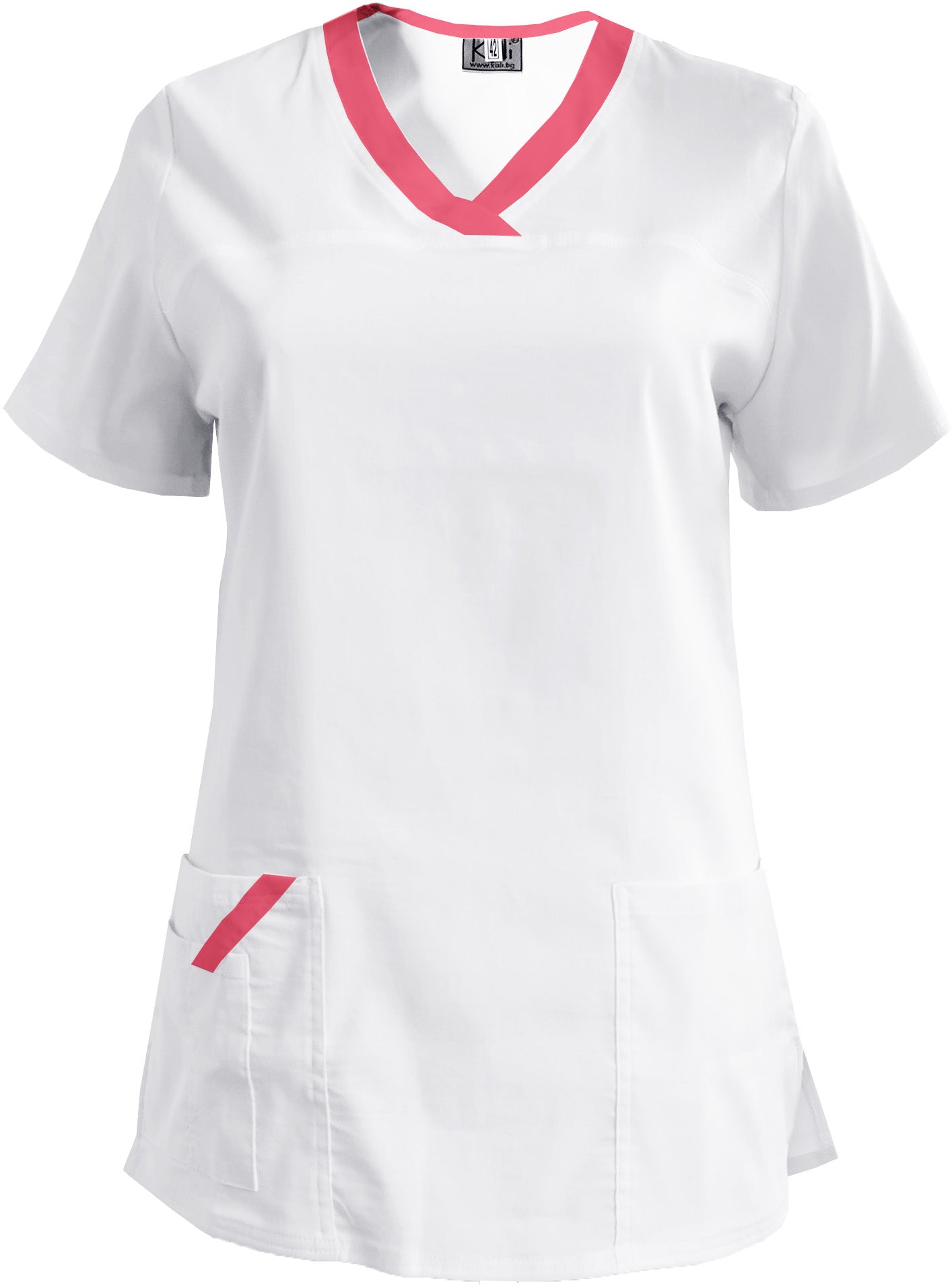 Women's elastic tunic - white with neon fuchsia trim, model FVE