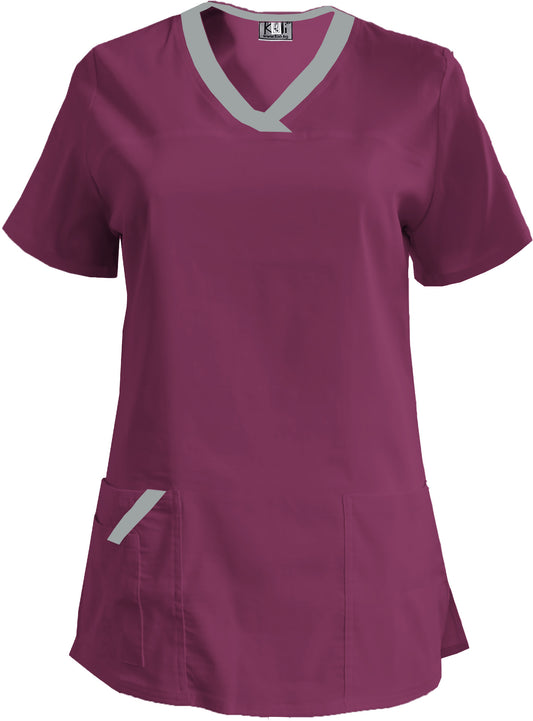 Women's elastic tunic - plum color with light gray trim, model FVE