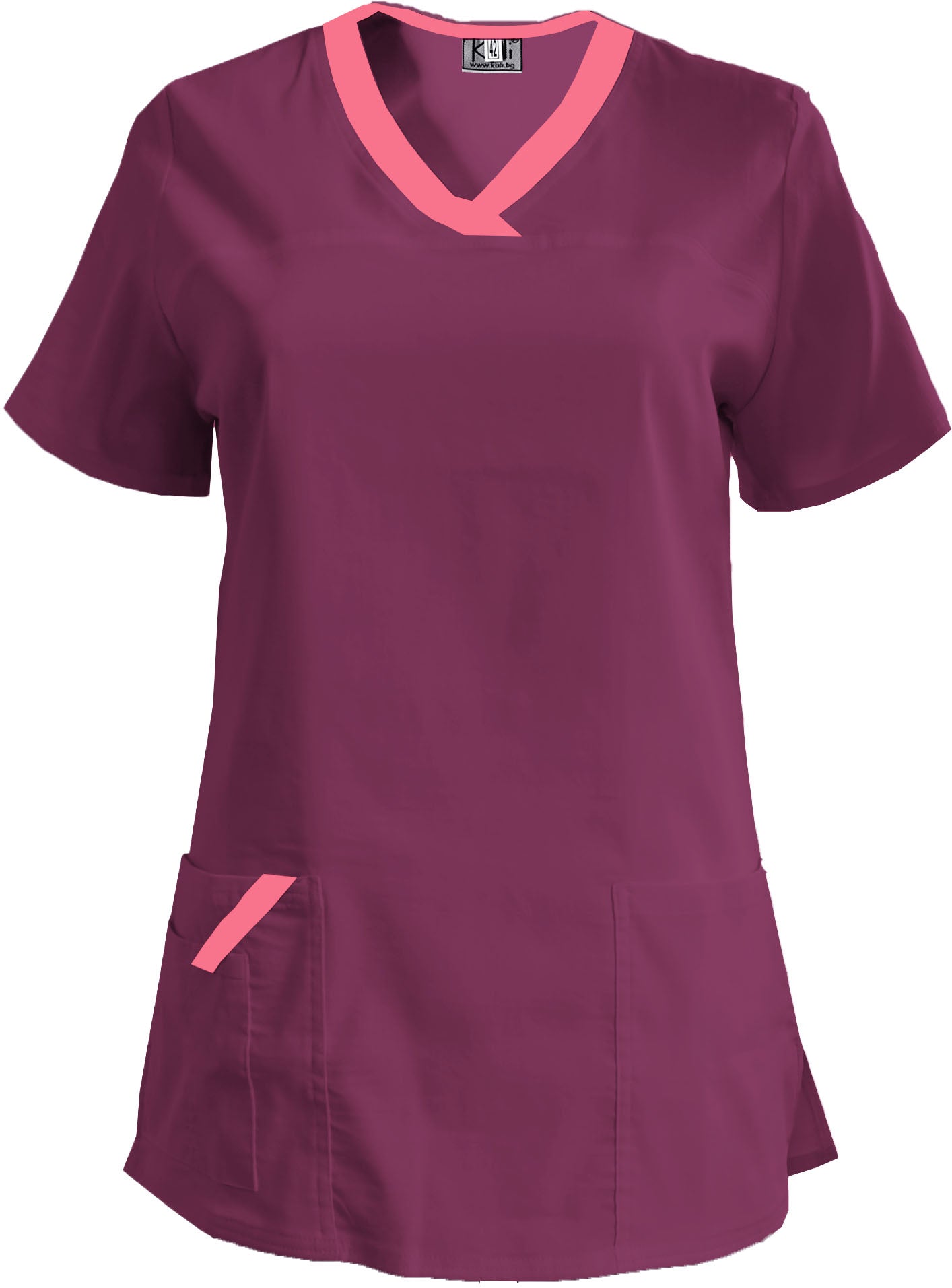 Women's elastic tunic - plum color with neon fuchsia trim, model FVE