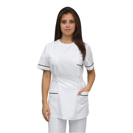 Women's white tunic with trim - color black, model FZad