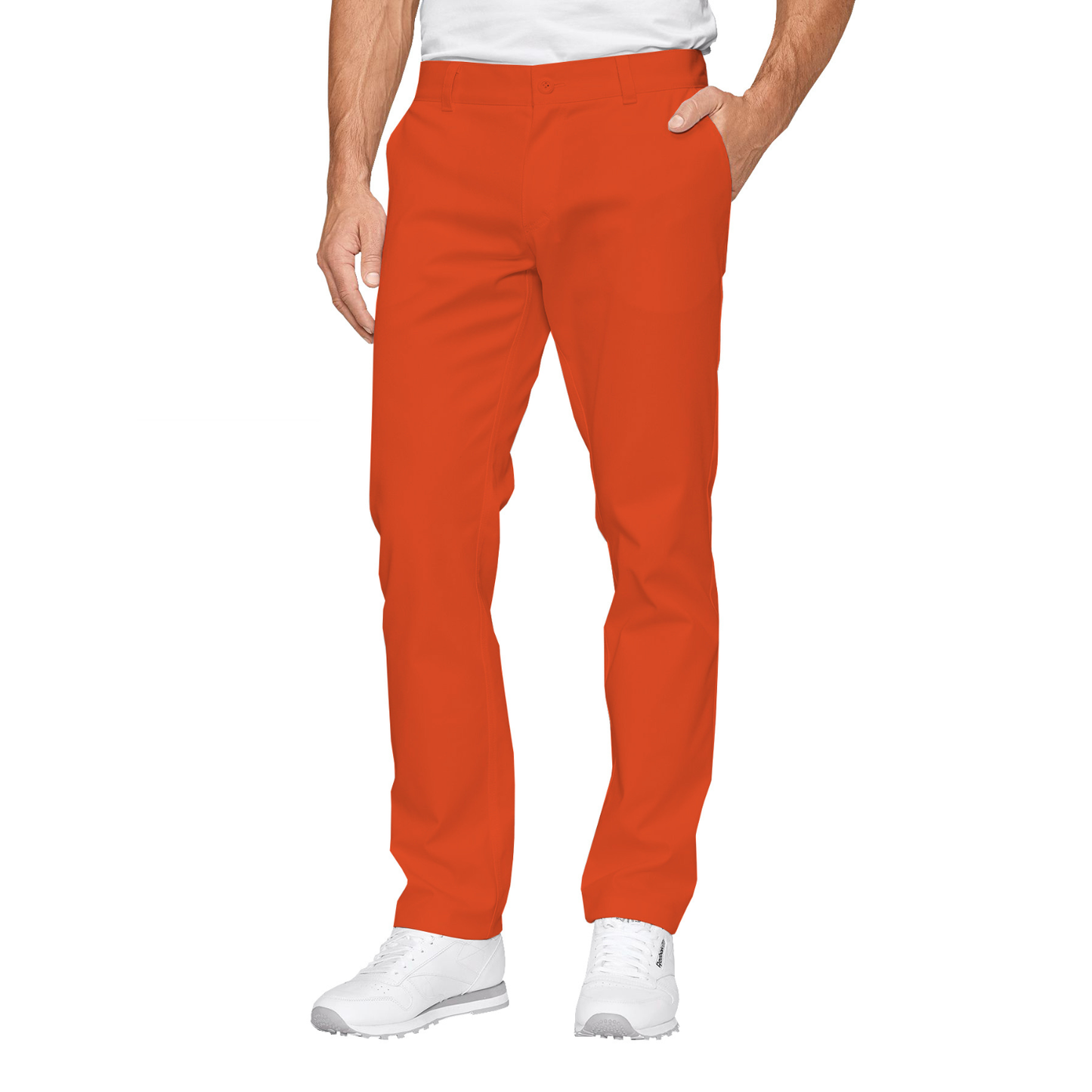 Men's formal trousers - orange color, model MPOF