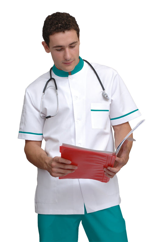 ORDER of men's white tunic with trim - color sea green, model MS213-31