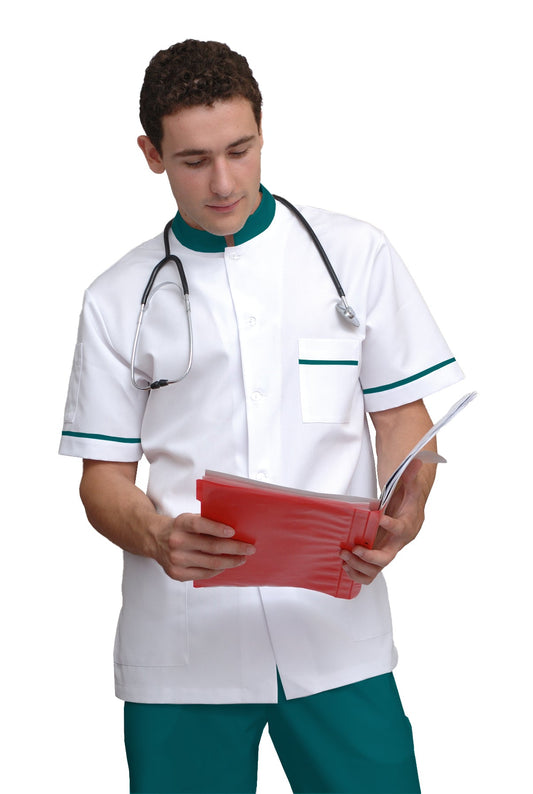 ORDER of men's white tunic with trim - color dark sea green, model MS213-31