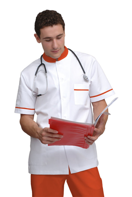 ORDER of men's white tunic with trim - color orange, model MS213-31