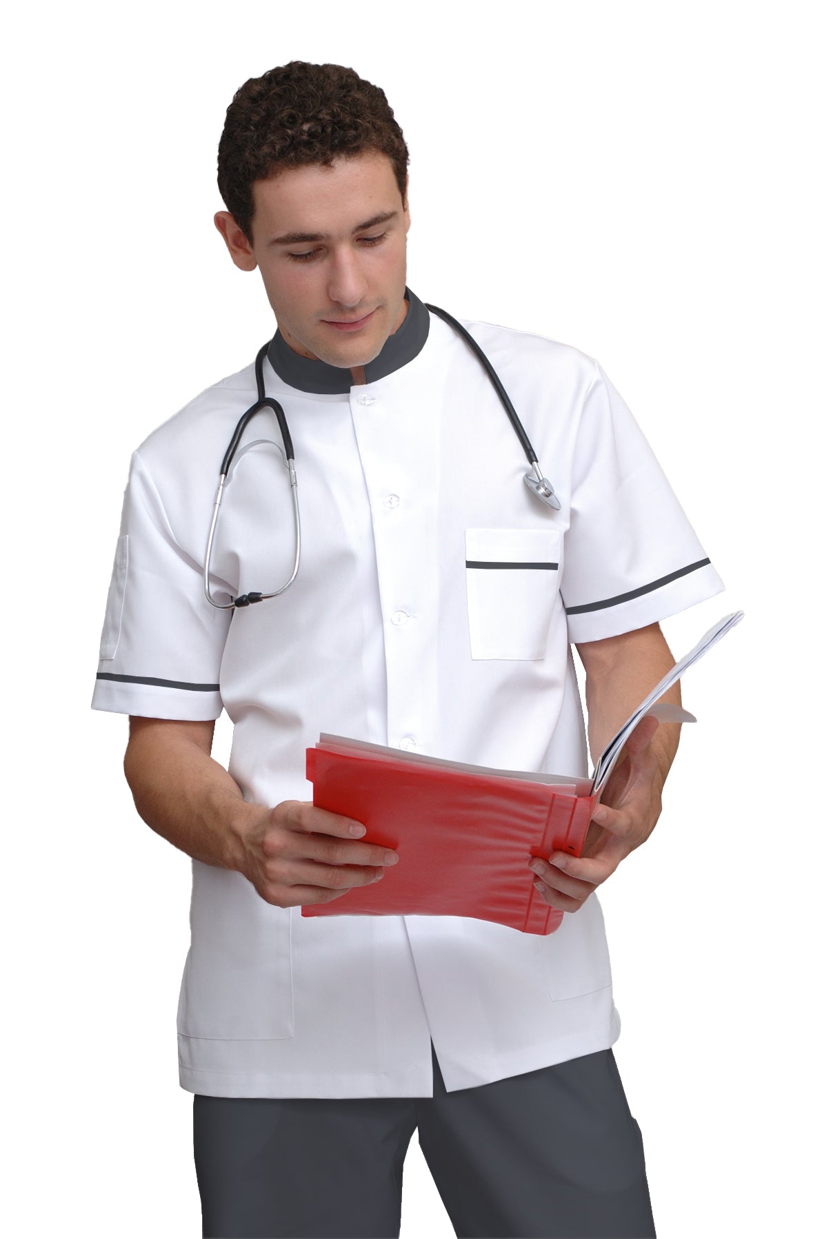 ORDER of men's white tunic with trim - color dark gray, model MS213-31