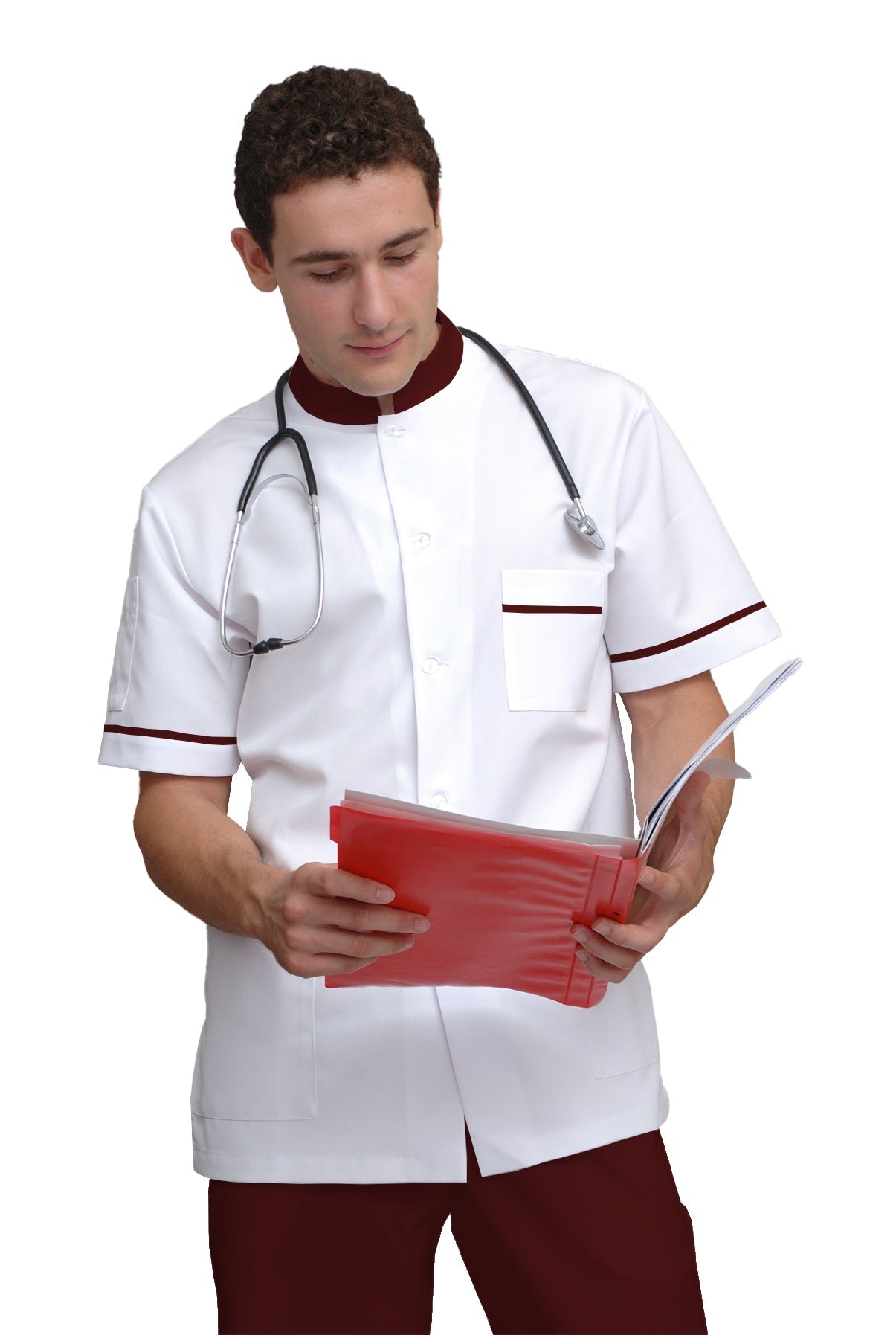 ORDER of men's white tunic with trim - wine color, model MS213-31