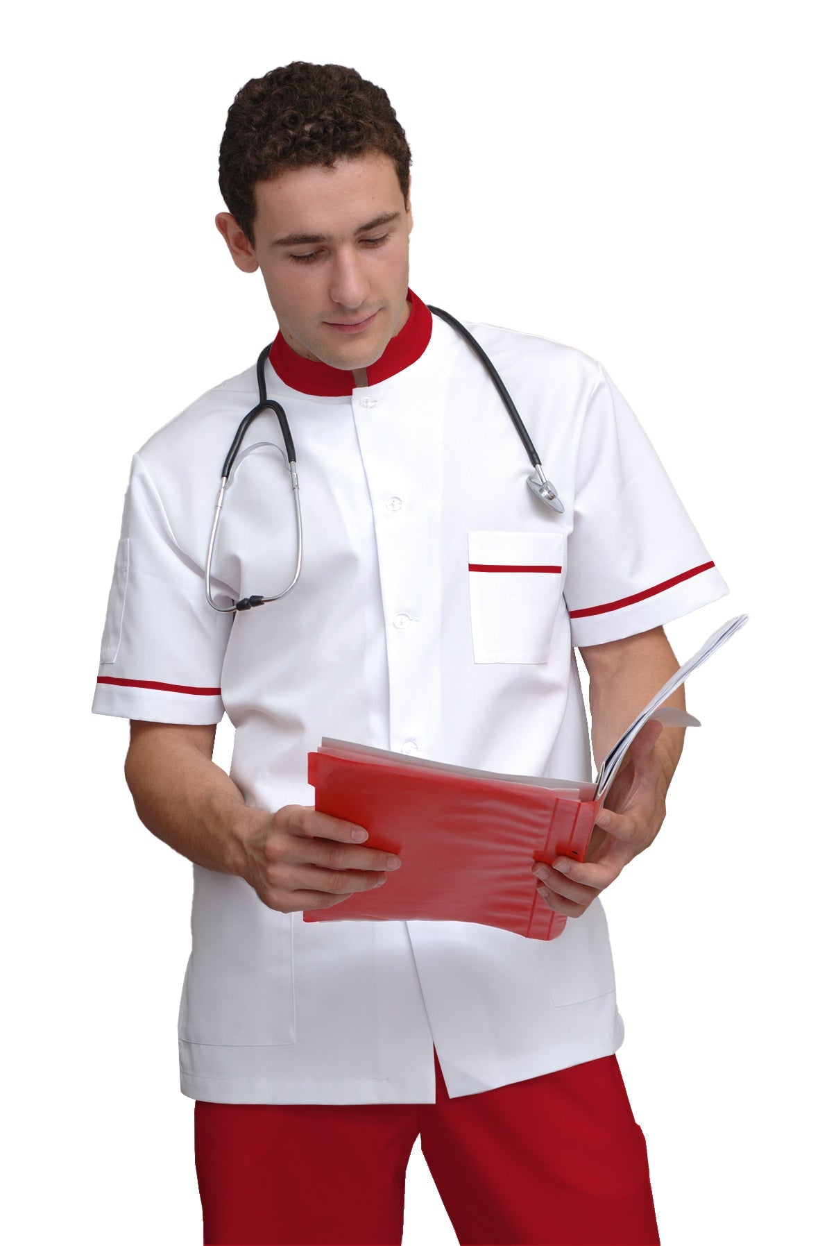 ORDER of men's white tunic with trim - color red, model MS213-31