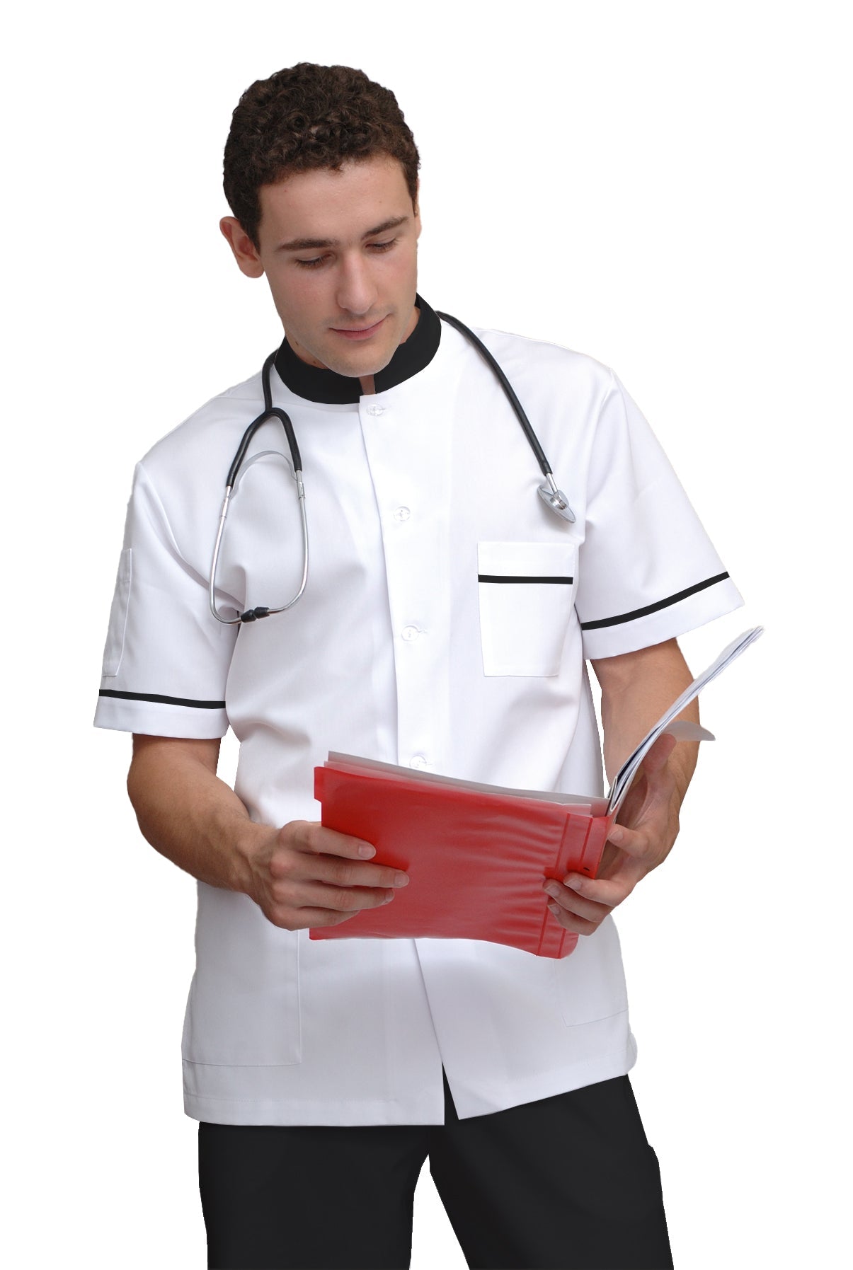 ORDER of men's white tunic with trim - color black, model MS213-31