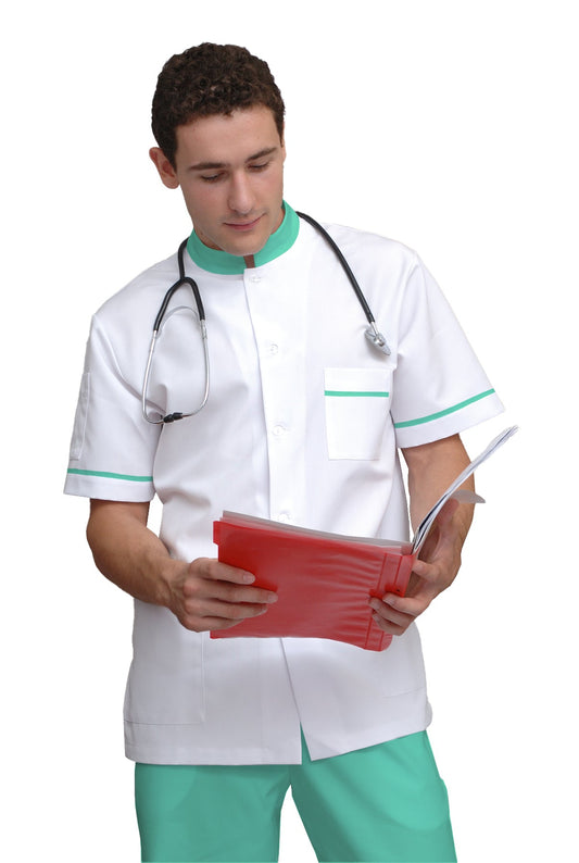 ORDER of men's white tunic with trim - mint color, model MS213-31