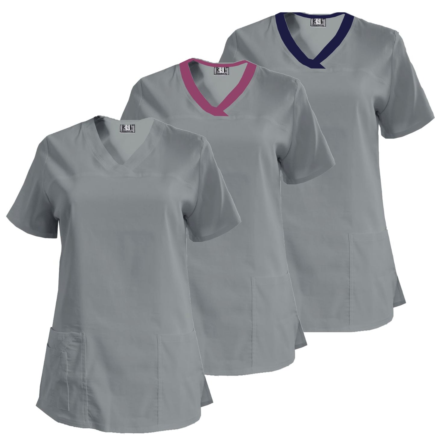 Пакет от 3 еластични туники - светлосиви, модел FVE – Медицински облекла Кали