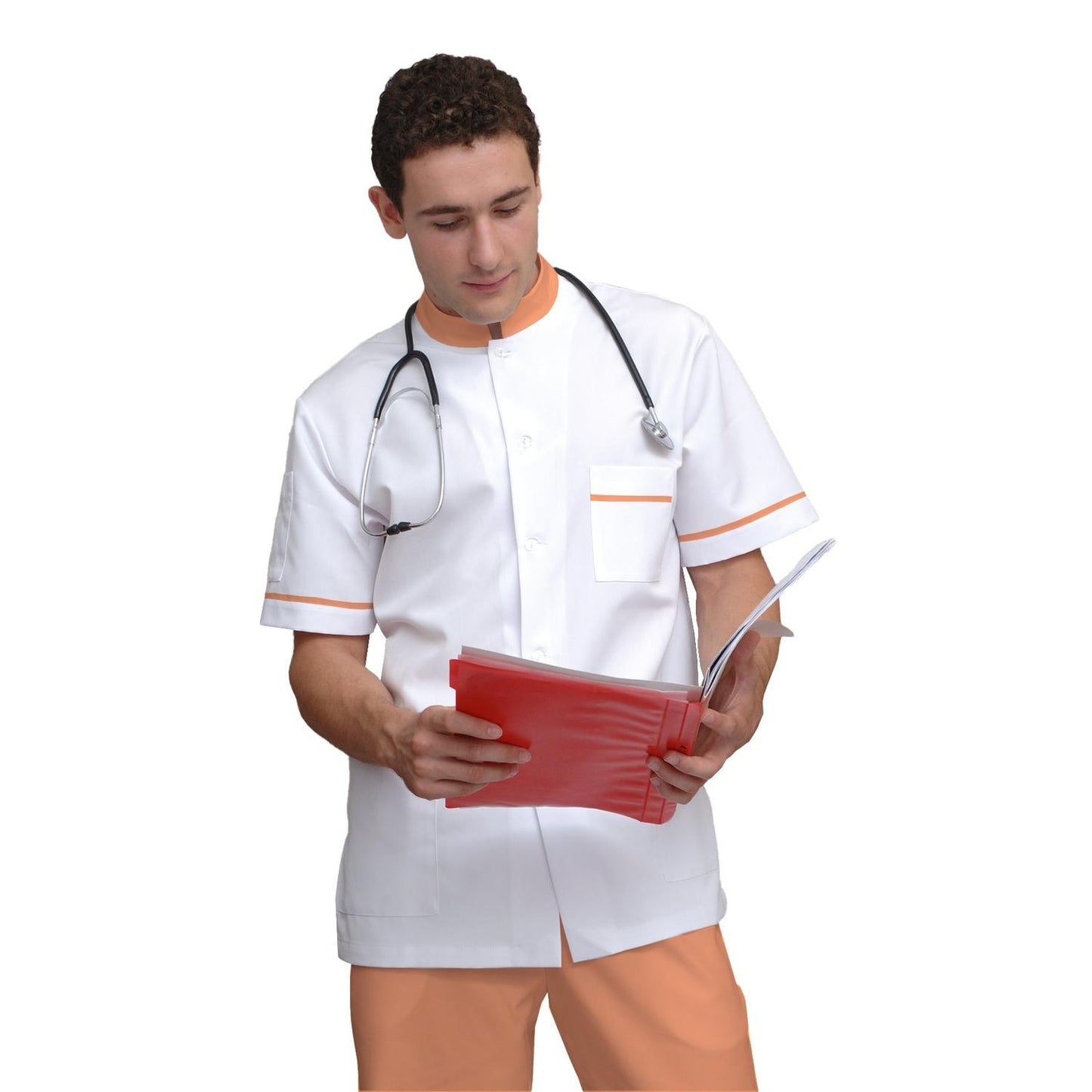 ПОРЪЧКА на мъжка бяла туника с гарнитура - цвят бананов, модел MS213-31 – Медицински облекла Кали