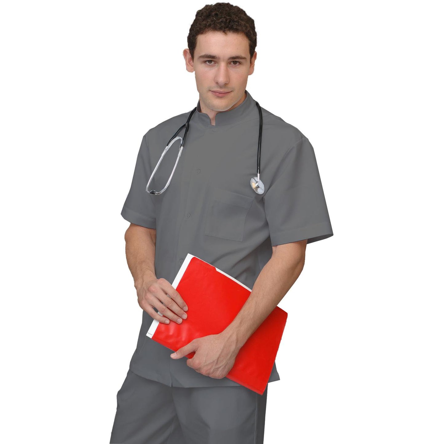 ПОРЪЧКА на мъжка цветна туника - цвят светло сив, модел MS213-31 – Медицински облекла Кали