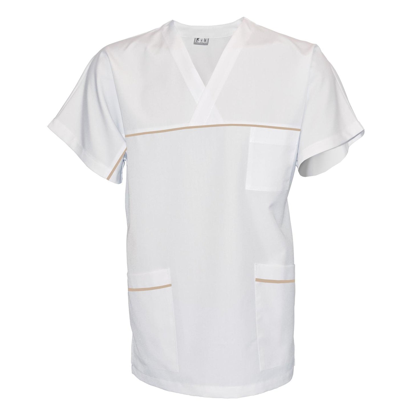 ПОРЪЧКА на унисекс бяла туника с гарнитура - цвят бежов, модел UX – Медицински облекла Кали