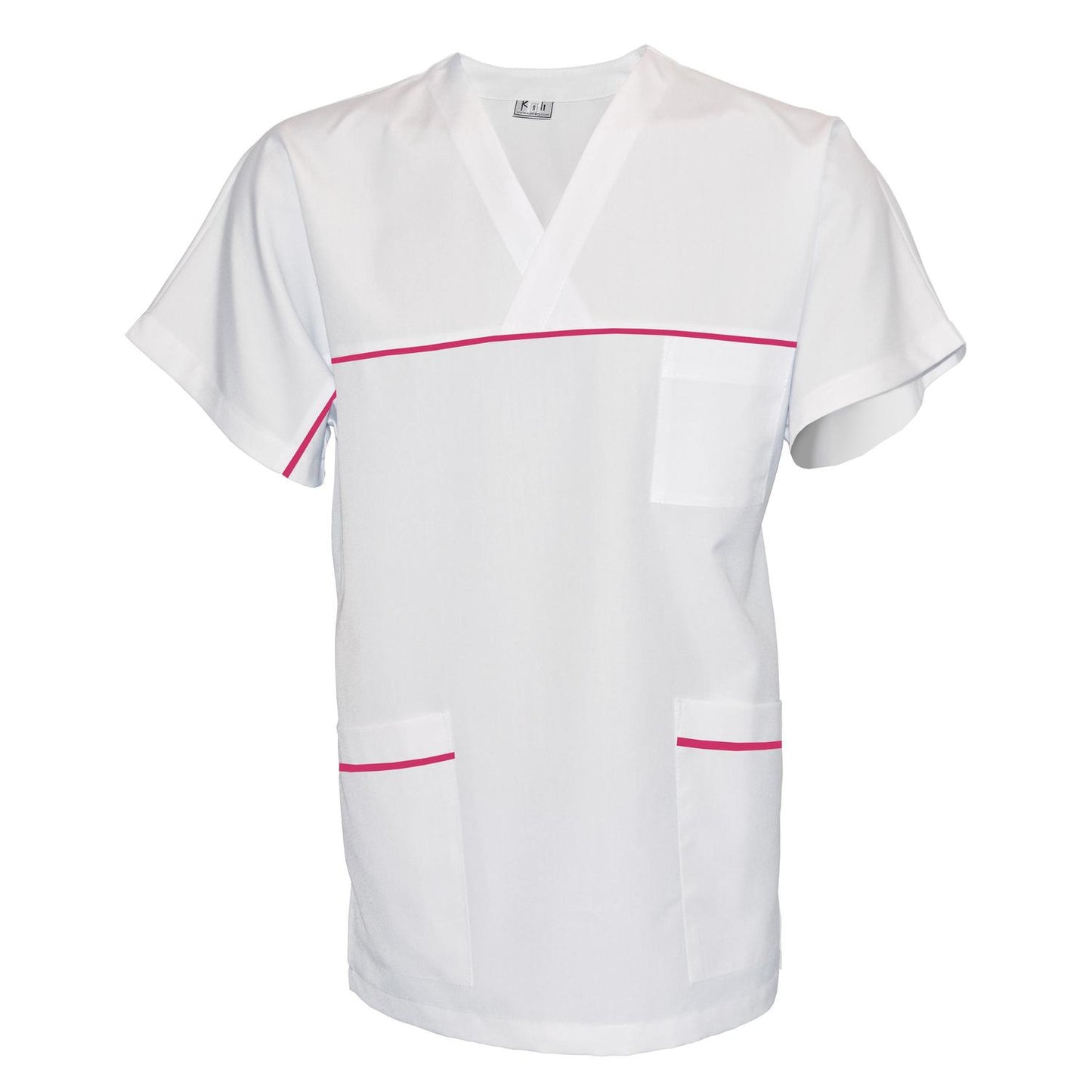 Унисекс бяла туника с гарнитура - цвят цикламен, модел UX – Медицински облекла Кали
