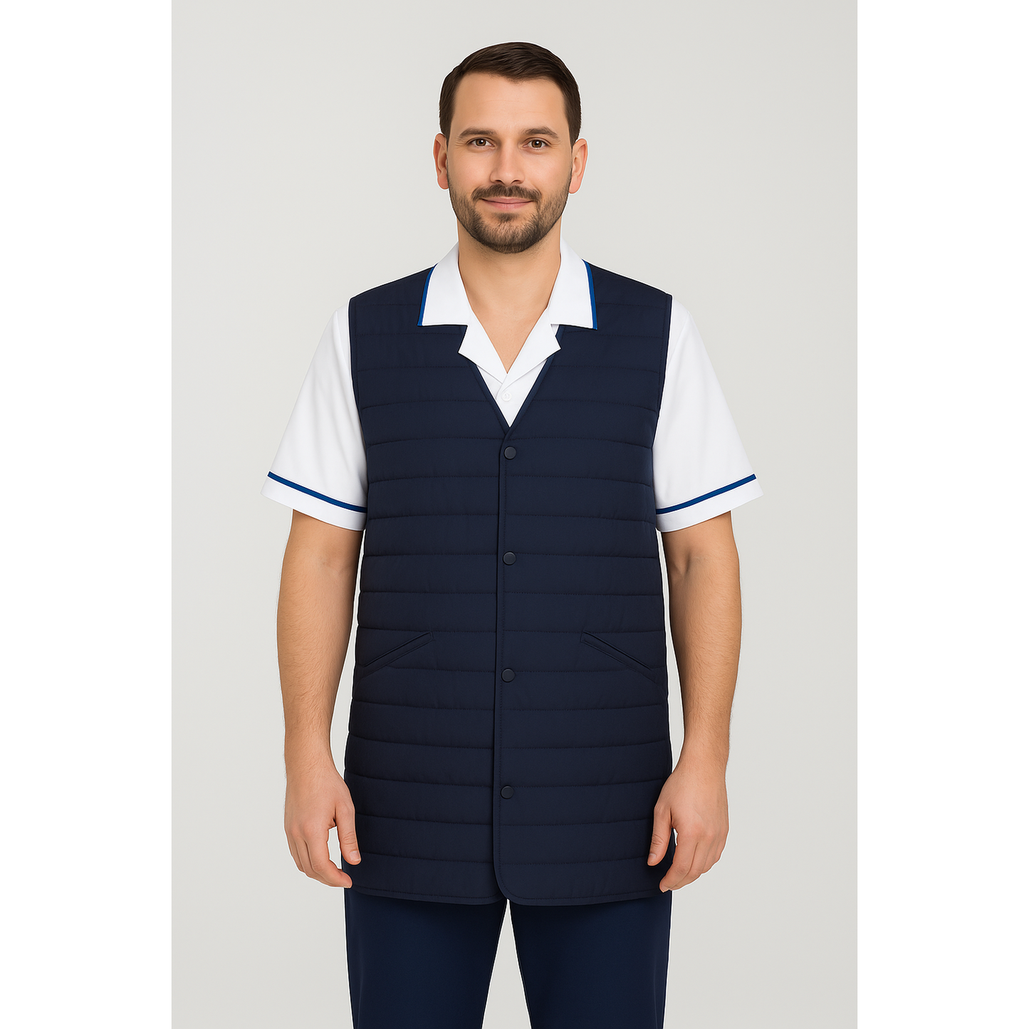 Унисекс елек - цвят черен, модел EV008, с V-образно деколте и закопчаване с копчета.