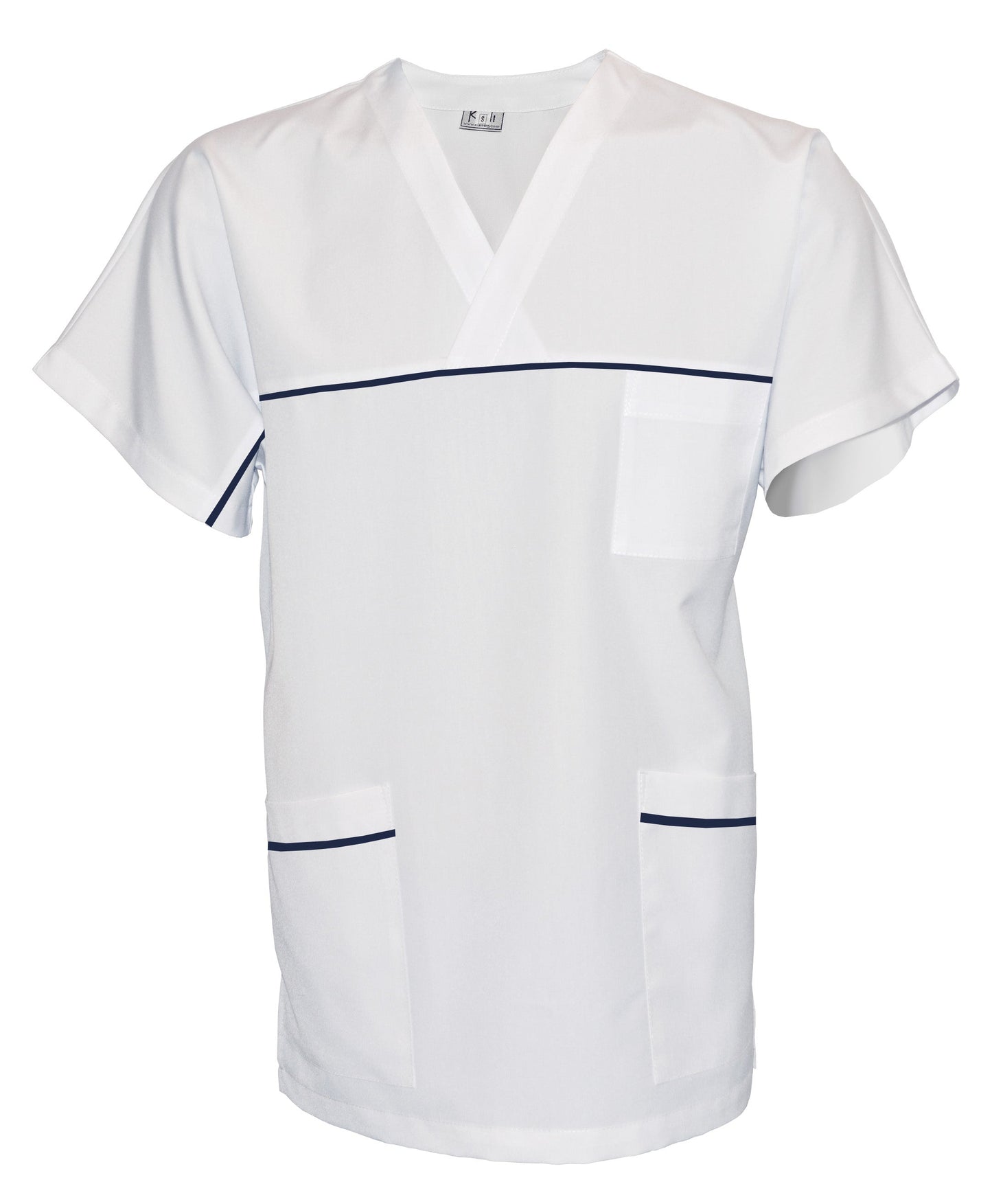 ORDER of unisex white tunic with trim - color navy blue, model UX