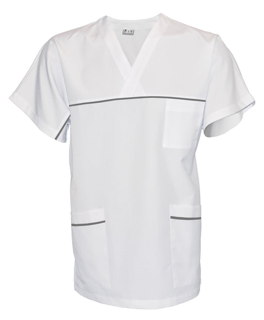 Túnica unisex blanca con ribete - color gris claro, modelo UX