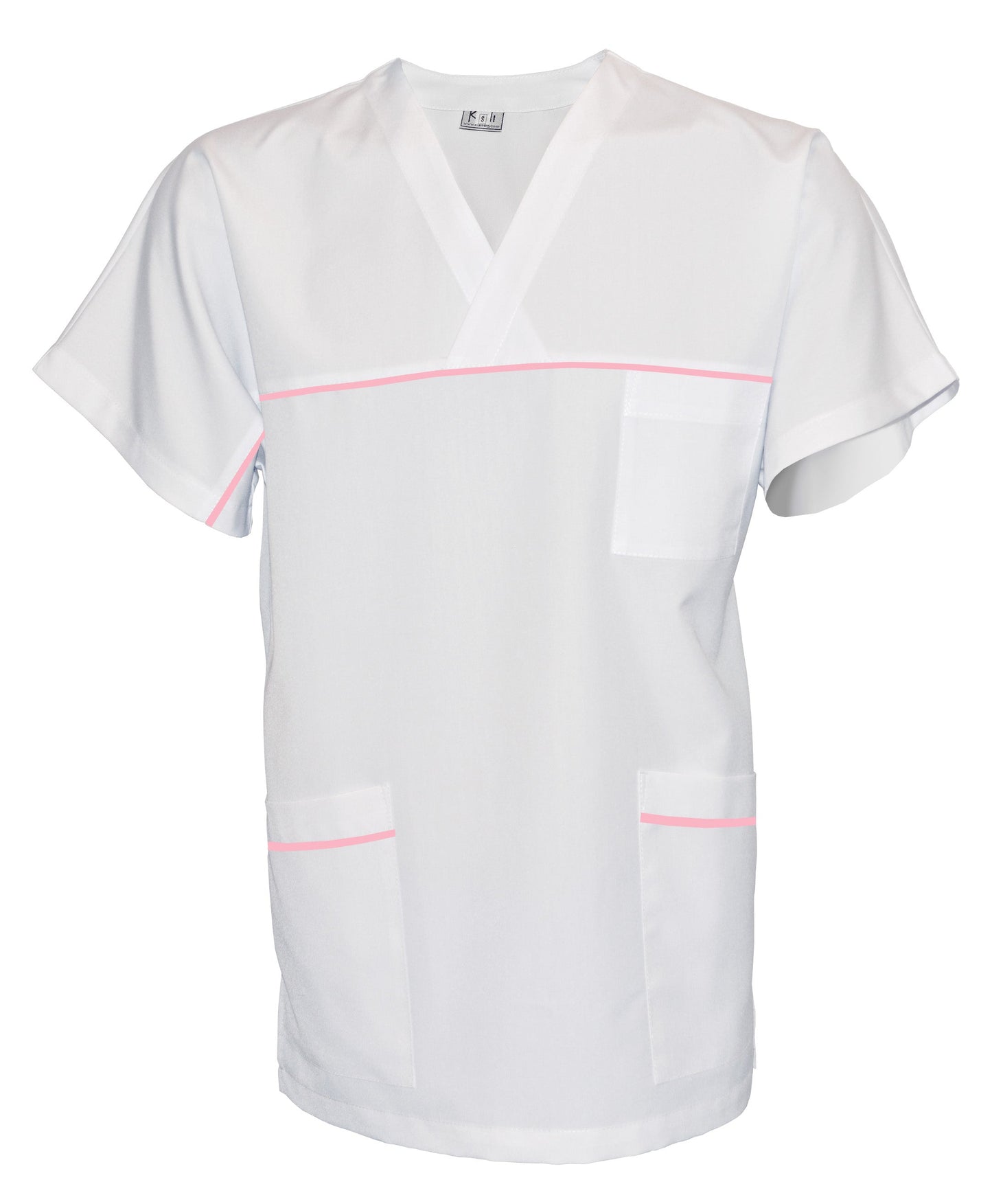 Unisex white tunic with trim - color pink, model UX