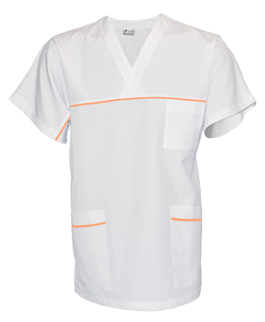 Túnica unisex blanca con ribete - color plátano, modelo UX