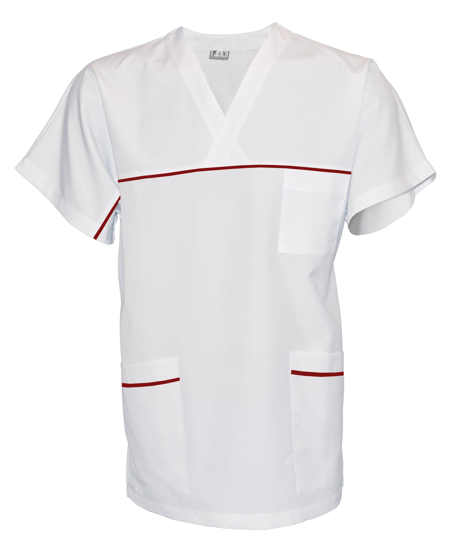ORDER of unisex white tunic with trim - wine color, model UX