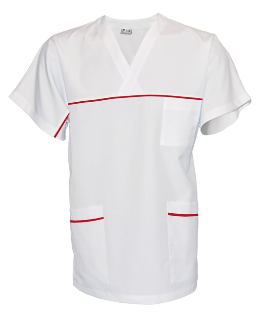 Túnica unisex blanca con ribete - color rojo, modelo UX