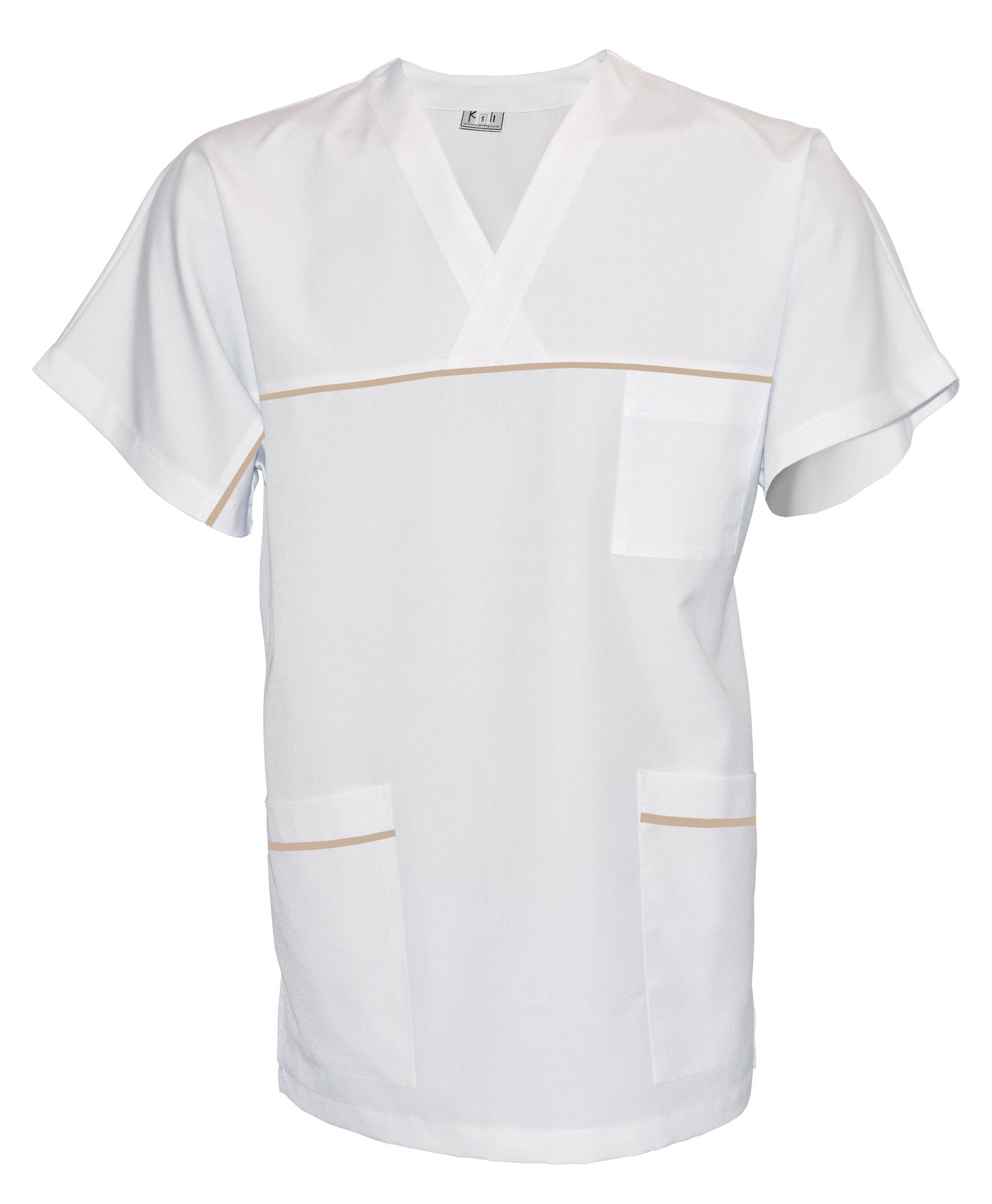 ORDER of unisex white tunic with trim - beige color, model UX