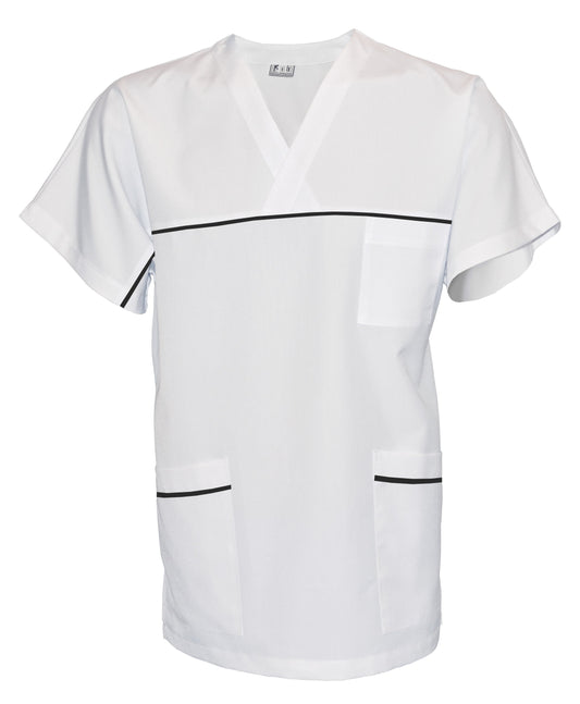 Túnica unisex blanca con ribete - color negro, modelo UX