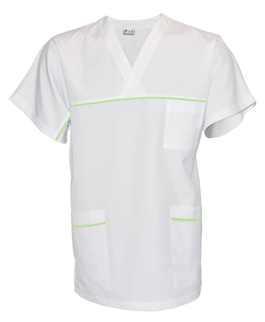 Túnica unisex blanca con ribete - color verde pálido, modelo UX