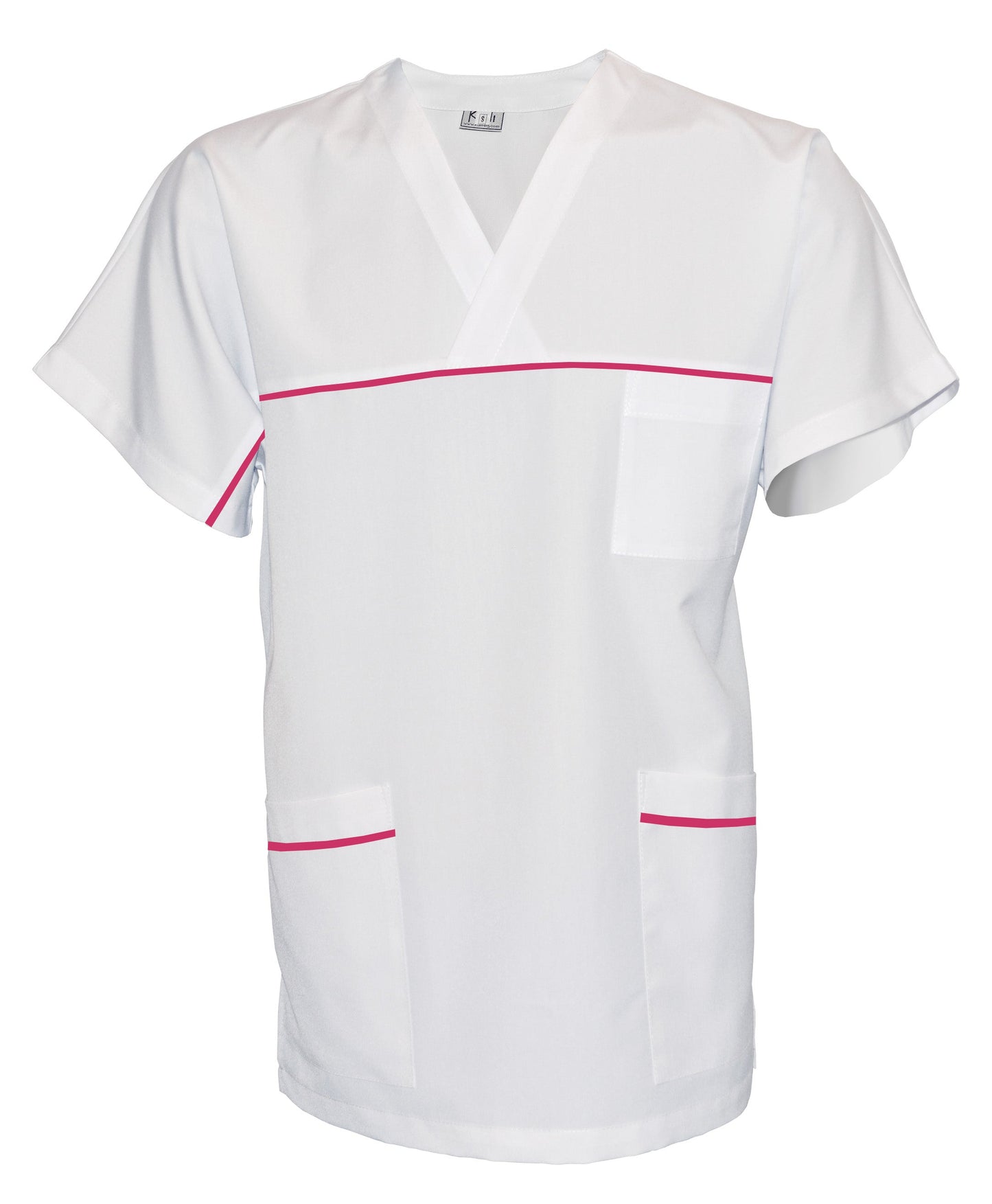 ORDER of a unisex white tunic with trim - color cyclamen, model UX