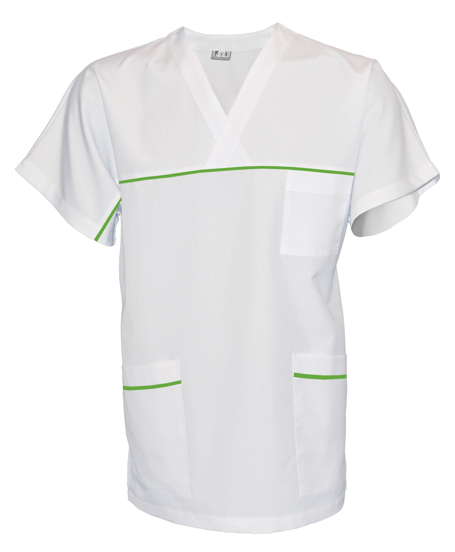 ORDER of unisex white tunic with trim - pistachio color, model UX