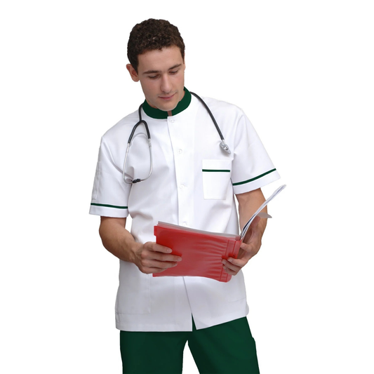 Túnica blanca de hombre con ribete - color verde oliva, modelo MS213-31