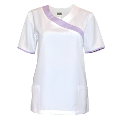 Women's white tunic with trim - color purple, model FVDL