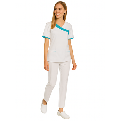 Women's white tunic with trim - color sea green, model FVDL