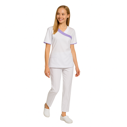 Women's white tunic with trim - color purple, model FVDL
