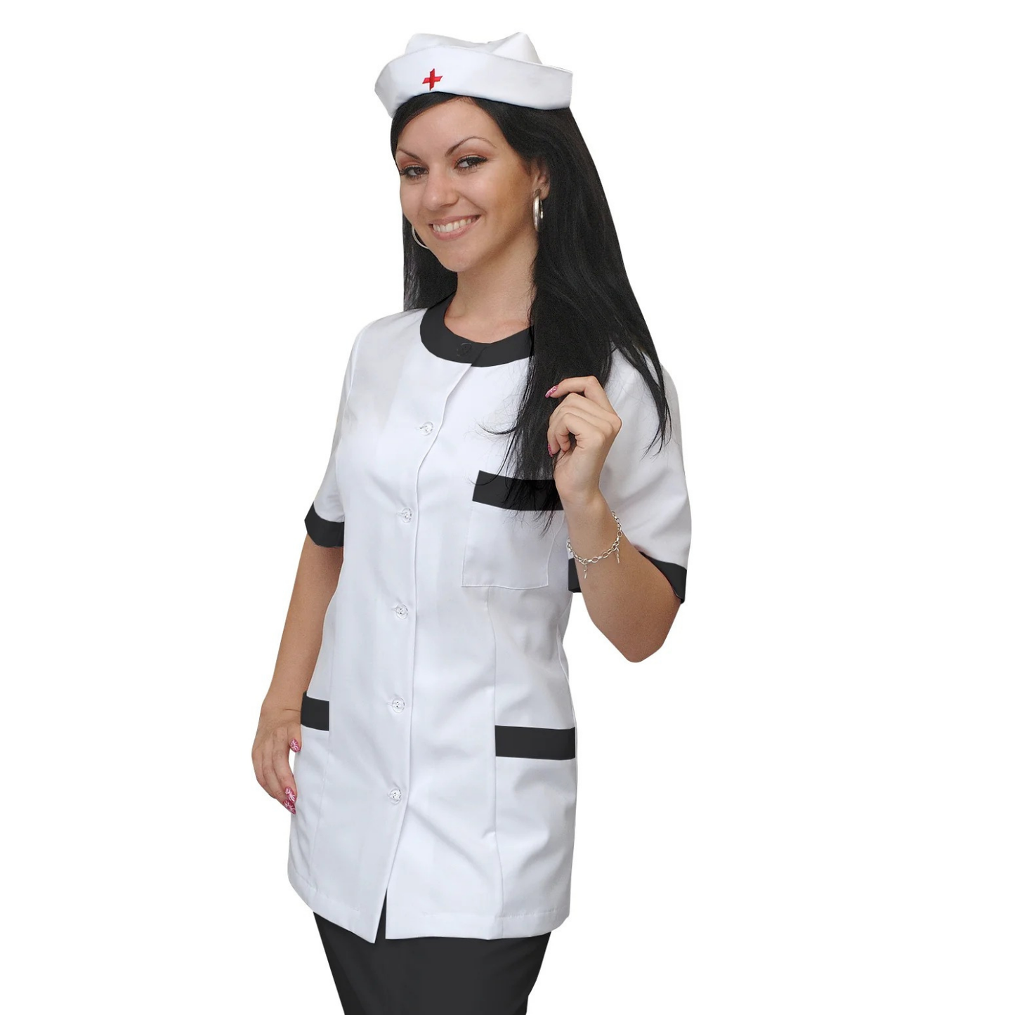 ORDER of women's white tunic with trim - color black, model F222-2U