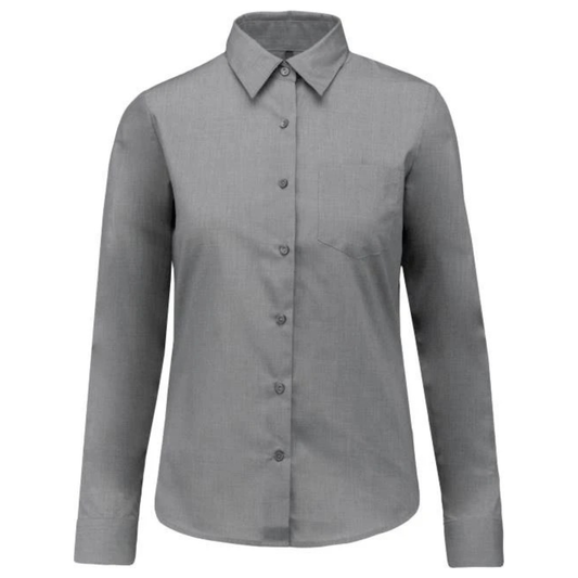 Women's poplin blouse with short sleeves - light grey color