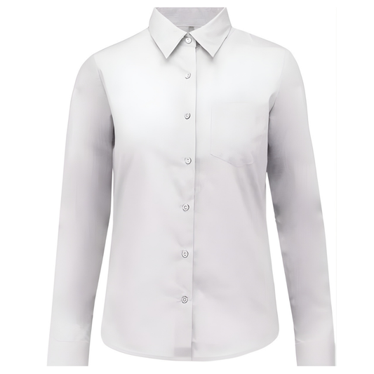 Дамска блуза от поплин с дълъг ръкав - цвят бял