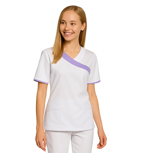 Women's white tunic with trim - color purple, model FVDL